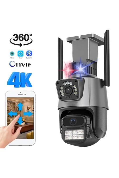 Çift Kameralı 8MP Polis Çakarlı Wifi  Hareket algılama Ultra HD Dijital Zoomlu Güvenlik Kamerası