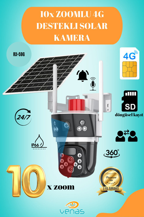 10x Zoom 4G Sim Kartlı Solar güneş Enerjili Full HD Çift Kameralı Akıllı Smart Güvenlik Kamerası