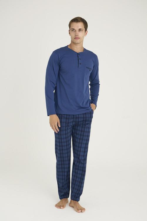 Erkek %100 Pamuklu 4 Mevsim Kumaş Ekoseli Uzun Kollu Pijama Takım