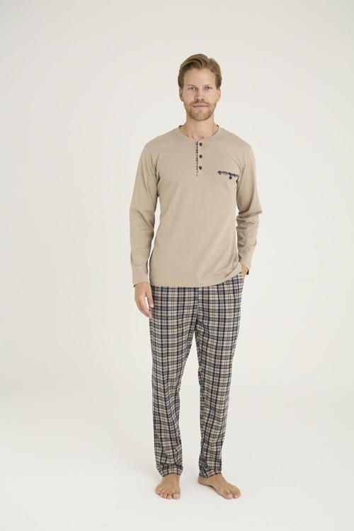 Erkek %100 Pamuklu 4 Mevsim Kumaş Ekoseli Uzun Kollu Pijama Takım