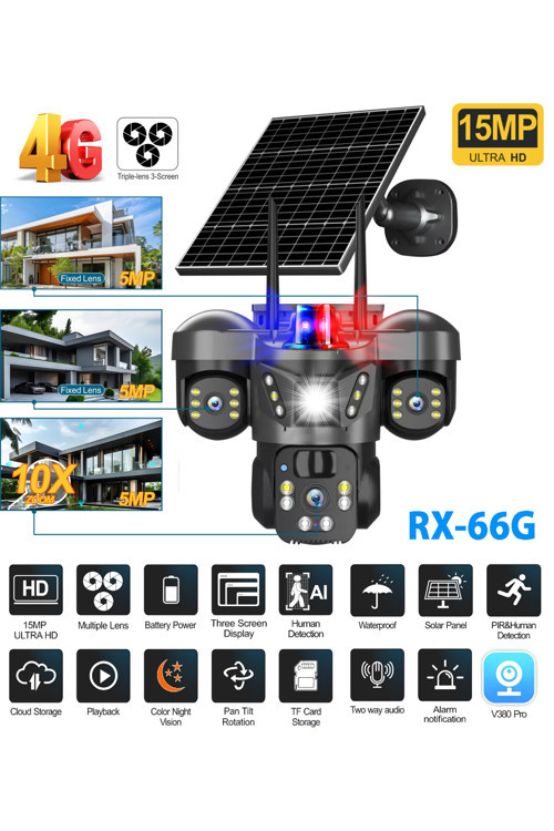 3 Kameralı Solar Güneş panelli Sim kart ile çalışan Hafıza kartına kayıt eden Güvenlik kamerası