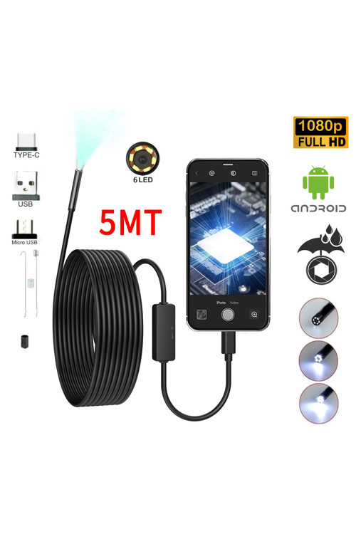 5MT Su geçirmez 5mm yansıma yapmayan lens li flash led'li Sert Tel kablo endeskop tamirci kamerası