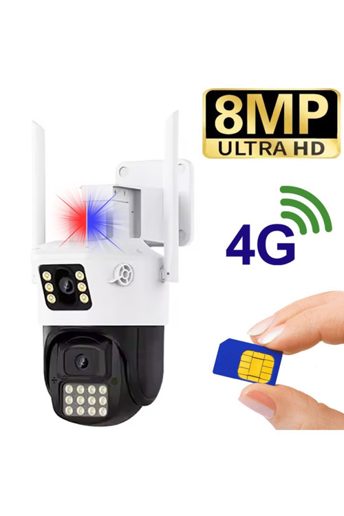 8MP Ultra HD Sim kart ile çalışan 12v Adaptörlü Telefona bağlanan Güvenlik Kamerası
