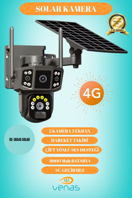 4G Sim Kartlı Solar güneş Enerjili Full HD Çift Kameralı Extra ledli Akıllı Smart Güvenlik Kamerası