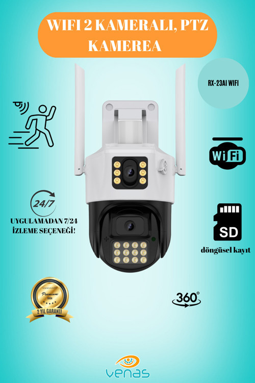 Çift Kameralı Kablosuz ip Wifi Polis Çakarlı Full HD 4K Güvenlik Kamerası