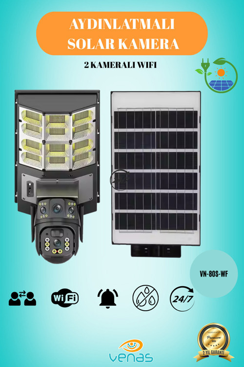 6MP FullHD Sokak aydınlatmalı 20.000 Mah bataryalı Solar Panelli Hareket sensörlü Projektör kamera