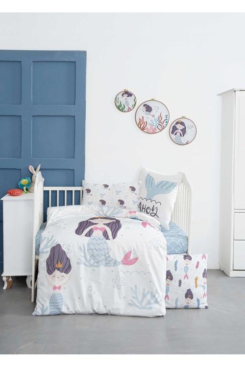 Mibabies; Mermaid, %100 Pamuk, Bebek Odası Seti: Nevresim Takımı, Kırlent, Duvar Süsü