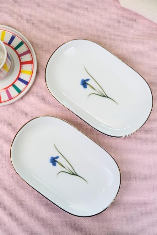 Porselen Natura İris Altın Yaldızlı Oval Kayık Tabak 27,50x17,50x3cm 2 Lİ