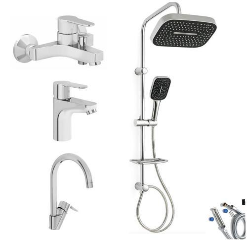 Win S Banyo Bataryası + Lavabo Bataryası + Eviye Bataryası + Doppo Prime Lux Tepe Duş Sistemi