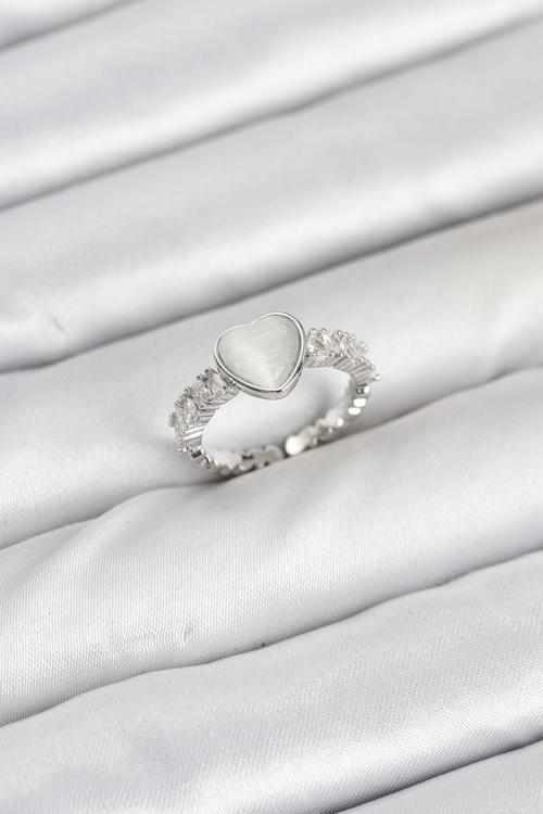 Zarif Kadın için Silver Pirinç Zirkonlu Kalpli Model Yüzük