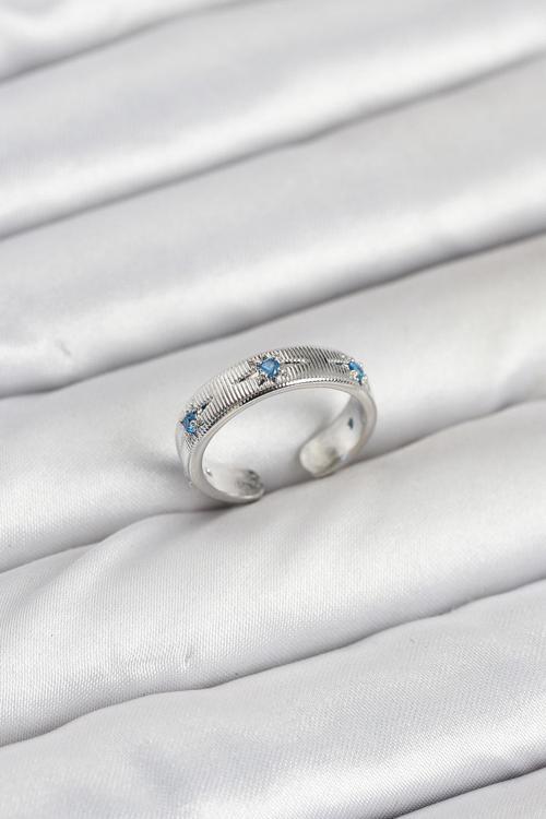 Zarif Kadın için Silver Pirinç Zirkonlu Mavi Kutup Yıldızı Yüzük