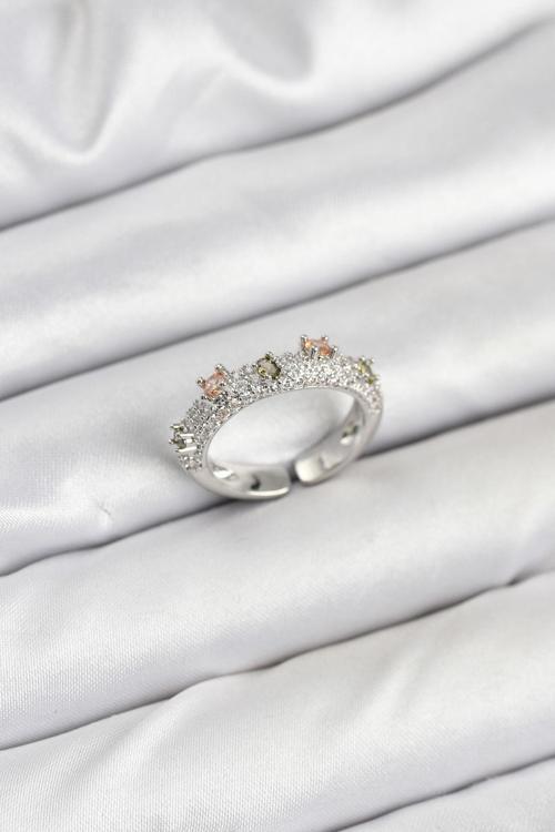 Zarif Kadın için Silver Pirinç Zirkonlu Retro Stil Yüzük