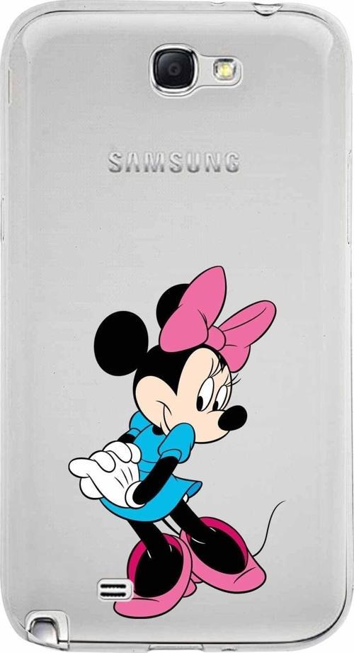 Samsung Galaxy Note 2 Kapak Minnie Mouse Tasarımlı Şeffaf Silikon Kılıf
