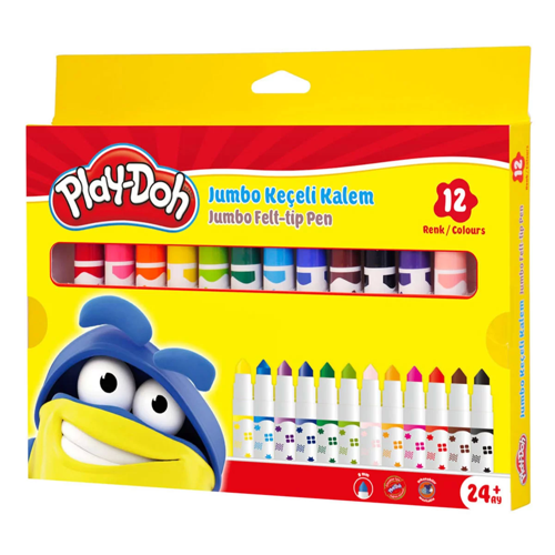 Play-Doh Jumbo Keçeli Kalem Karton 12 Renk 8 mm Kız Erkek Çocuk Oyuncak Eğitici Oyuncaklar
