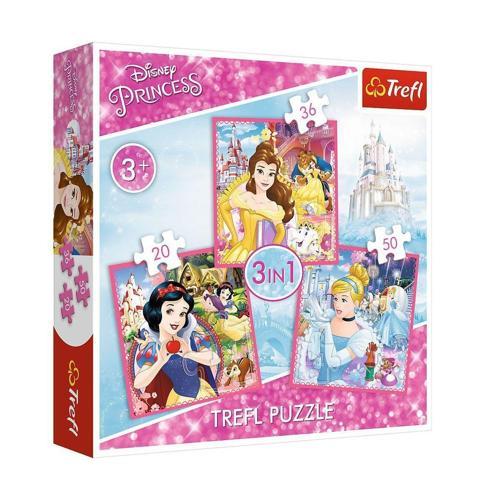 PUZZLE-34833 Disney Princess 3IN1 Puzzle Kız Erkek Çocuk Oyuncak Eğitici Oyuncaklar