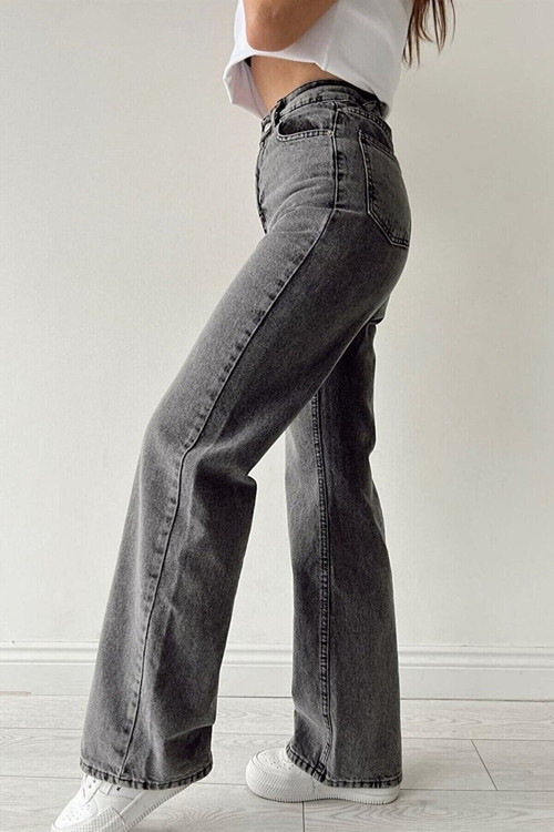 Ganikus JnsWorld Füme Kadın Salaş Jean Geniş Paça Kot Pantolon