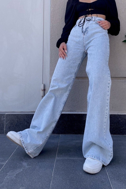 2025 Sude Kar Yıkama Mavi Kot Likralı Palazzo Bol Paça Jeans Pantolon