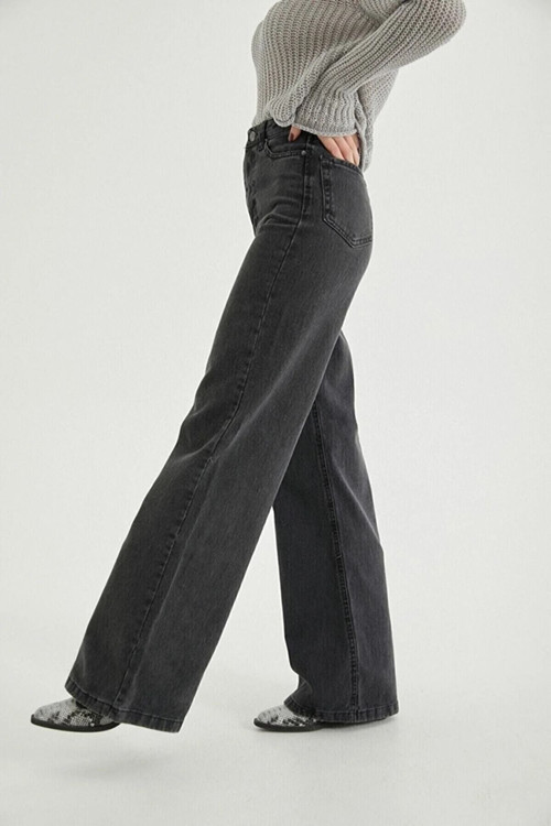 Ganikus Jns Tnya Salaş Füme Kot Likralı Palazzo Bol Paça Jeans
