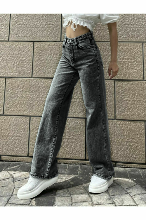 Ganikus New Sara Füme Salaş Palazzo Bol Paça Jeans