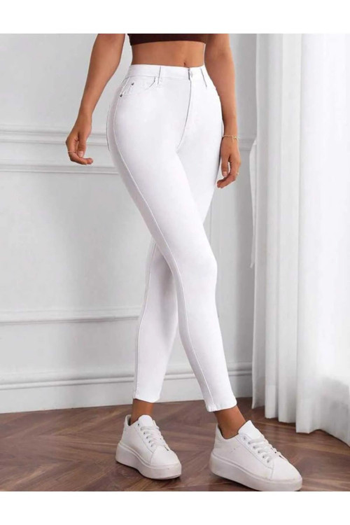 Ganikus Beyaz Dar Skinny Yüksek Bel Likralı Pamela Kot Pantolon Jeans
