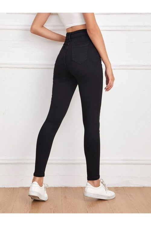 Ganikus JnsWorld Siyah Kadın Likra Skinny Jean Dar Paça Kot Pantolon Simsiyah