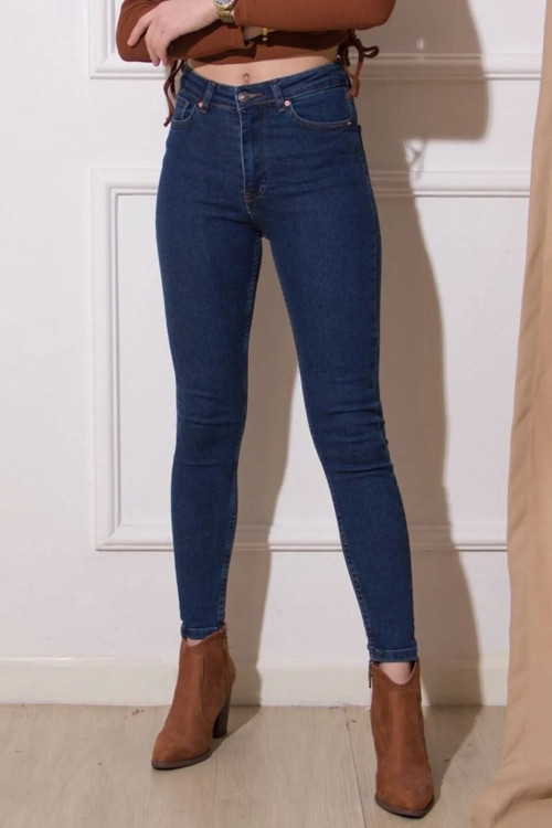 Ganikus Sevda Likralı Kadın Skinny Lacivert Dar Paça Esnek Jeans Kot Pantolon-1