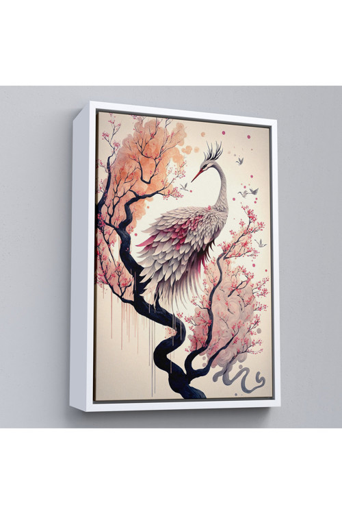 Çerçeveli Sakura Ağacındaki Güzel Turna Tablosu-7911