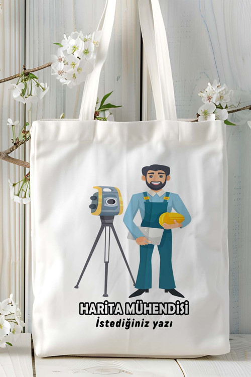 Art hedi̇ye harita mühendisi Baskılı bez omuz çantası kişiye özel model 13