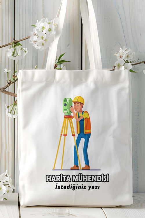 Art hedi̇ye harita mühendisi Baskılı bez omuz çantası kişiye özel model 16