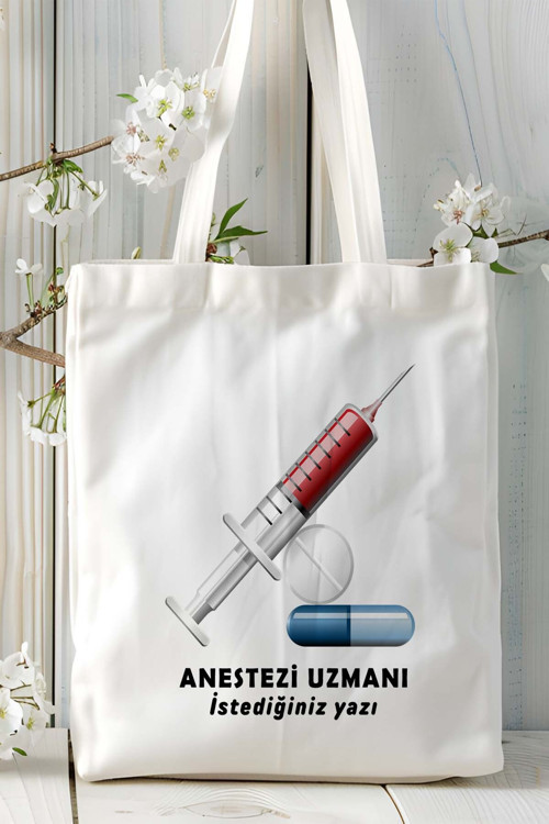 Art hedi̇ye anestezi uzmanı Baskılı bez omuz çantası kişiye özel model 3