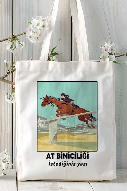 Art hedi̇ye at biniciliği atçılık at Baskılı bez omuz çantası kişiye özel model 15