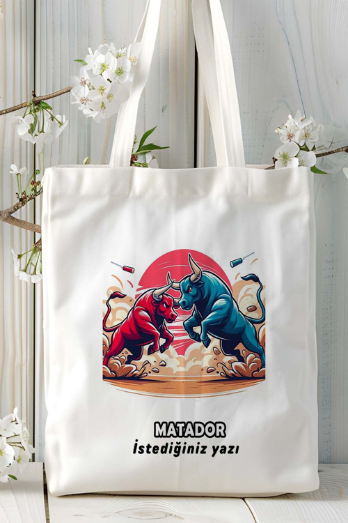 Art hedi̇ye matador Baskılı bez omuz çantası kişiye özel model 2