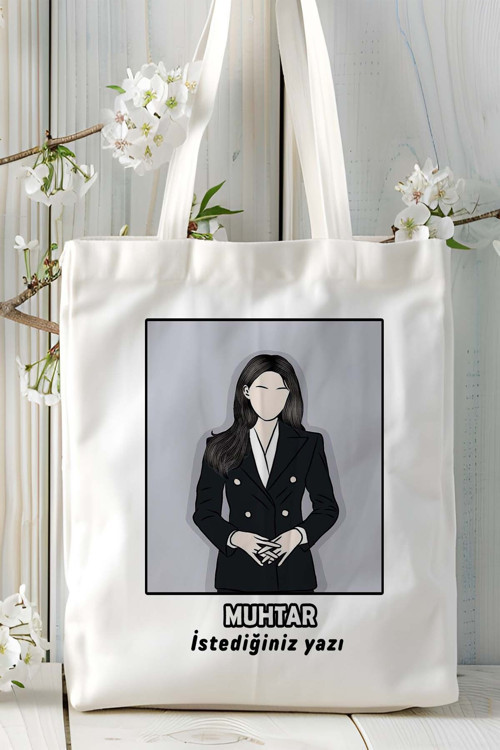 Art hedi̇ye muhtar Baskılı bez omuz çantası kişiye özel model 3