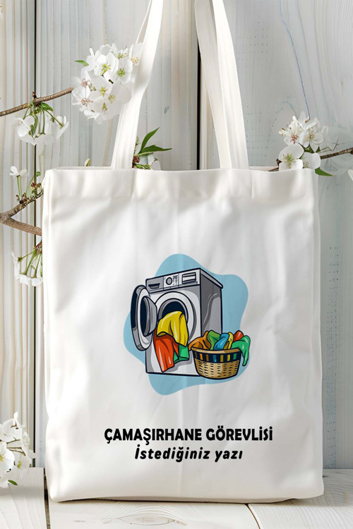 Art hedi̇ye çamaşırhane görevlisi çamaşırcı Baskılı bez omuz çantası kişiye özel model 14
