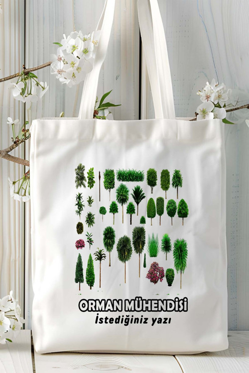 Art hedi̇ye orman mühendisi Baskılı bez omuz çantası kişiye özel model 6