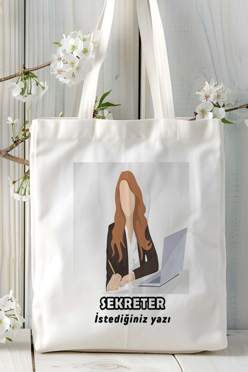 Art hedi̇ye sekreter Baskılı bez omuz çantası kişiye özel model 4