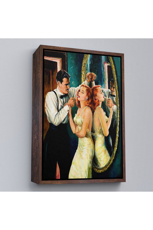 Çerçeveli Arthur Sarnoff - 1950'Lerde Kadının Sigarasını Yakan Adam Tablosu-7955