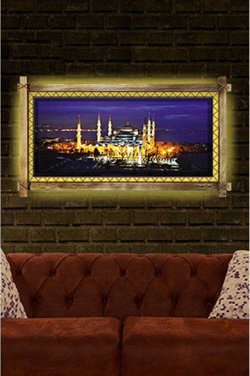Camii Led Işıklı Rustik Kanvas Tablo K