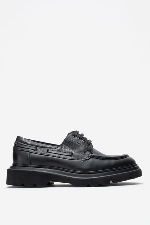 Erkek Yüksek Taban Bağcıklı Loafer Gerçek Deri FR 54084 SİYAH