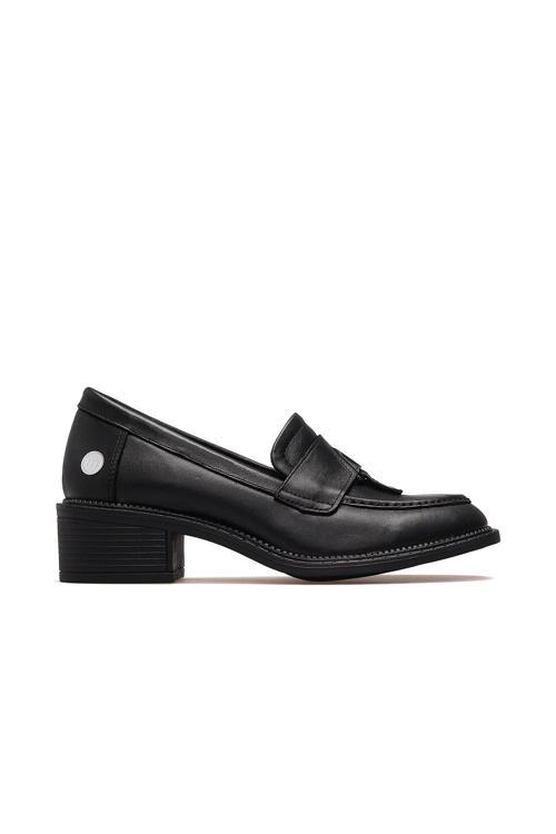 Kadın Hakiki Deri Topuklu Loafer Günlük Ayakkabı 25k D25ka-7210 Z Siyah