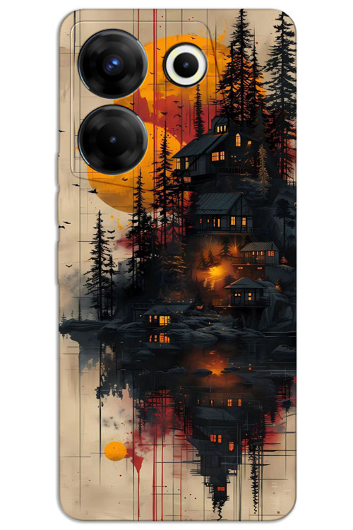 Tecno Camon 20 Pro 4G Kılıf HD Desen Baskılı Arka Kapak - Ahşap Evler