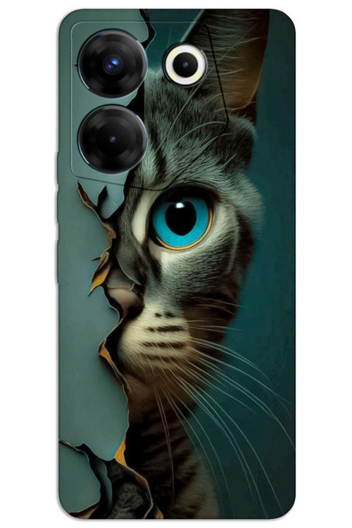 Tecno Camon 20 Pro 4G Kılıf HD Desen Baskılı Arka Kapak - Mavi Kedi
