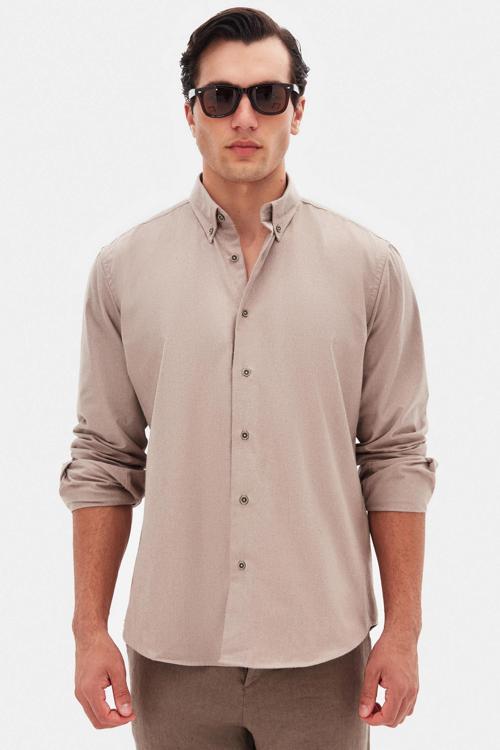 Ds Damat Regular Fit Vizon Düz Kışlık Flanel Gömlek