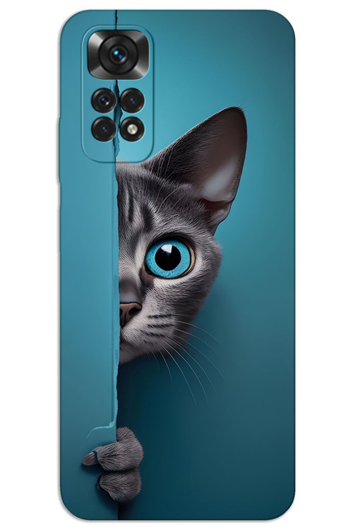Xiaomi Redmi Note 11 Kılıf HD Desen Baskılı Arka Kapak - Mavi Gözlü Kedi