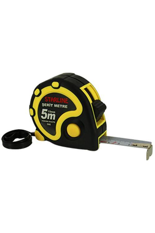 Şerit Metre 5 Mt X 19 Mm Sarı Siyah Renk Kombinasyonlu Kaliteli