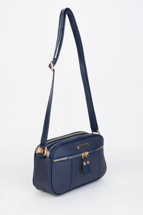 Kadın Sincap Lacivert 4 Bölmeli Suni Deri Orta Boy Fermuar Kapama El Kol Ve Omuz Çantası