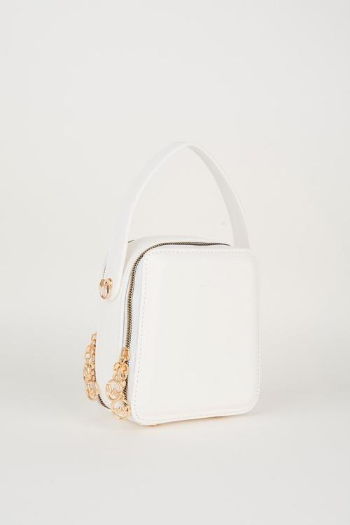 Kadın Hazer Beyaz 3 Bölmeli Astarlı Suni Deri Ayarlanabilir Askılı Fermuar Kapama El Ve Omuz Çantası