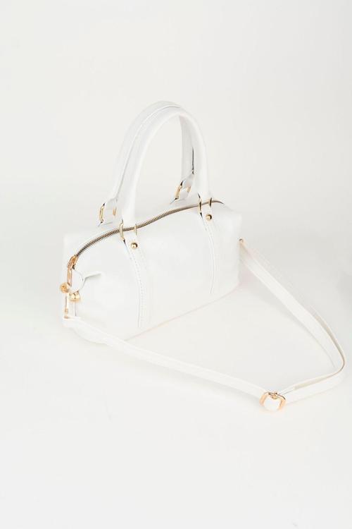 Kadın Ortanca Beyaz Tasarım Kırık Rugan Deri Astarlı Fermuar Kapama El Kol Ve Omuz Çantası