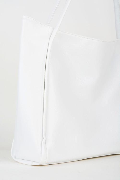 Kadın Torba Beyaz Kırışık Suni Deri Büyük Boy Fermuar Kapama El Kol Ve Omuz Çantası