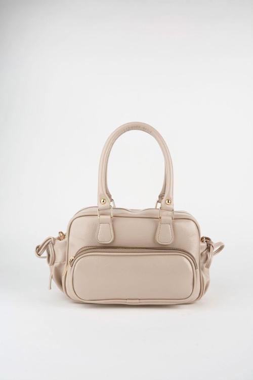 Kadın Mila Vizon Kırışık Parlak Suni Deri Fermuar Kapama Askılı El Kol Ve Omuz Çantası